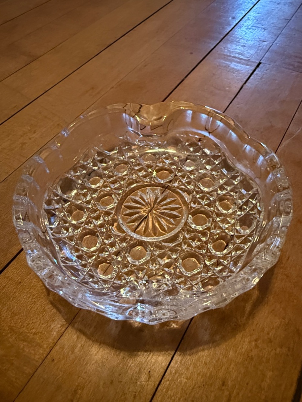 Pressed Glass Serving ashtray with Starburst Center